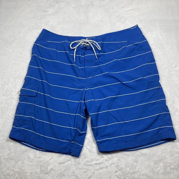 J Crew Swim Trunks Mens 34 Blue White Stripes Bathing Suit‎ Shorts Liner - Picture 1 of 9